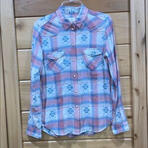American Eagle Outfitters Plaid Button Down Shirt - Blue and Pink